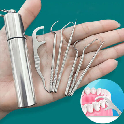 7 pcs Portable Titanium Stainless Steel Portable Toothpicks Reusable Metal Toothpick