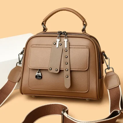 Luxury Fashionable Women's PU Leather Trendy Fashion with Zipper Closure Premium Quality Handbags Brown Color